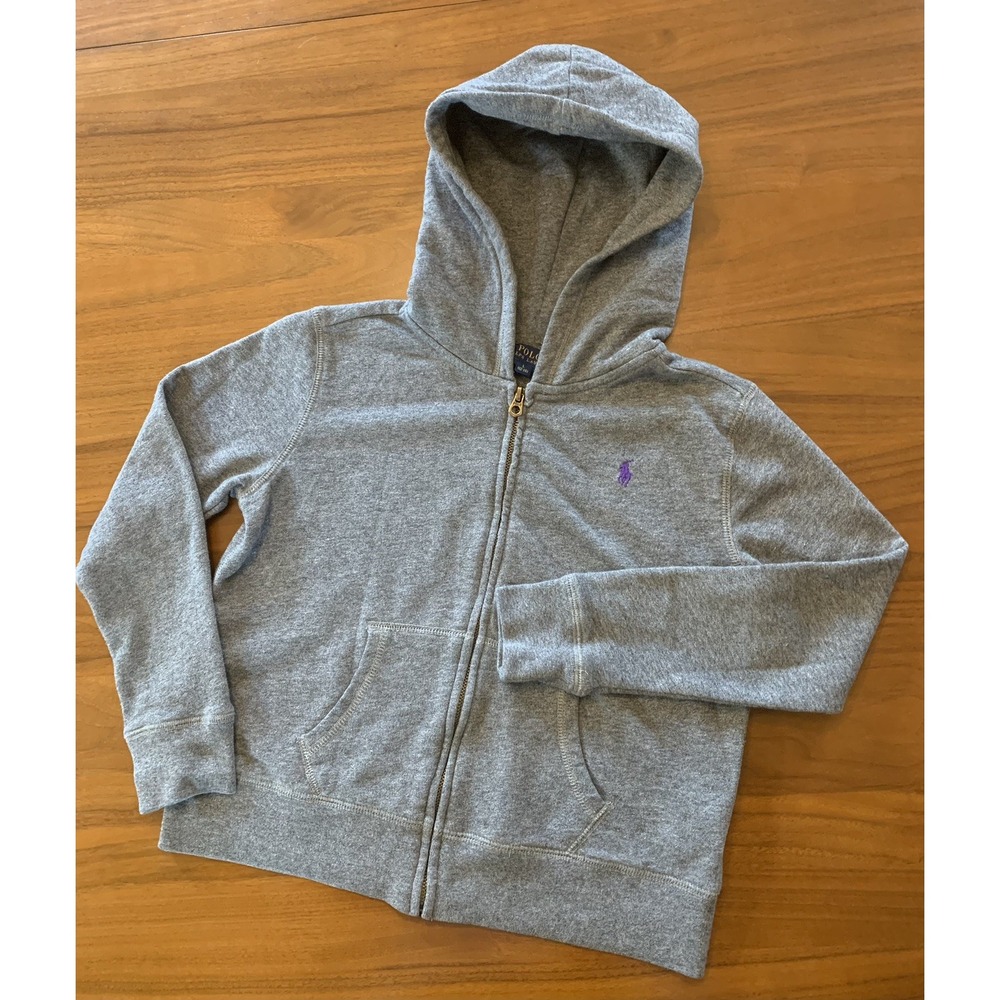 Polo Ralph Lauren Kids Full Zip Hoodie Size L (12-14) Sweatshirt Grey Pony Logo